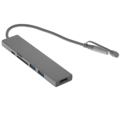 Док-станция Qumo Dock 7 HB-0008, USB Type-C, PD/HDMI/USB 3.0/SD/Micro SD, USB Type-C