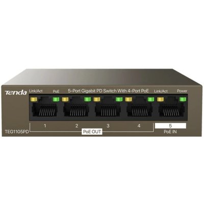 Коммутатор Tenda TEG1105PD, 5×1 Гбит/с PoE, неуправляемый