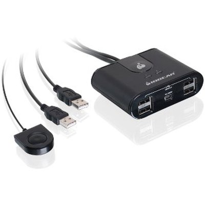 Переключатель, электрон., USB, 2 User > 2 устройства + клавиатура + мышь, 2 USB A-тип > 4 USB A-тип, Male > Female, со встроен. шнурами 2х1.2м., (USB 2.0) 2 PORT USB PERIPHERAL SWITCH.