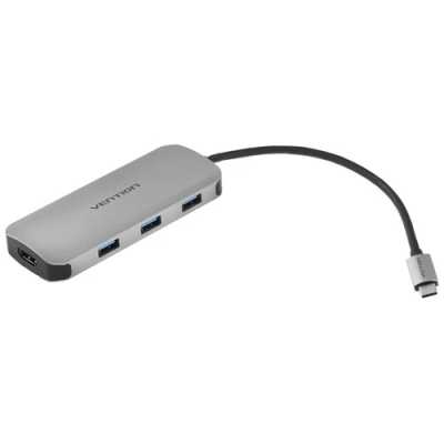 USB-концентратор Vention USB-C to HDMI/USB 3.0x3/SD/TF/PD Docking Station Gray 0.15M Aluminum Alloy Type