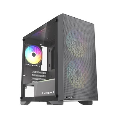 Корпус HSPD M334, Mesh Mini-tower, Black, TG, 0.45 SPCC, 2x140mm ARGB + 1x120mm ARGB mATX, mITX 160/340/184mm 2x2.5", 2x3.5", 4xPCI 1xUSB-A 3.0, 2xUSB-A 2.0 385x200x390mm