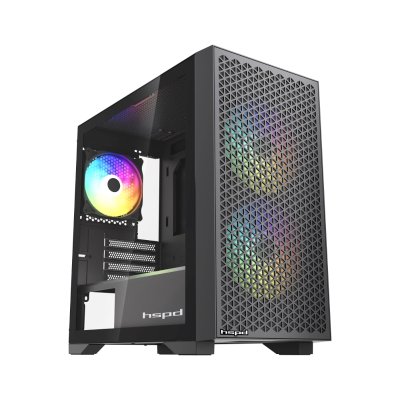 Корпус HSPD M335, Mesh Mini-tower, Black, TG, 0.45 SPCC, 2x140mm ARGB + 1x120mm ARGB mATX, mITX 160/340/184mm 2x2.5", 2x3.5", 4xPCI 1xUSB-A 3.0, 2xUSB-A 2.0 385x200x390mm