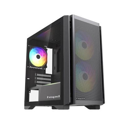 Корпус HSPD M336, Mesh Mini-tower, Black, TG, 0.45 SPCC, 2x140mm ARGB + 1x120mm ARGB mATX, mITX 160/340/184mm 2x2.5", 2x3.5", 4xPCI 1xUSB-A 3.0, 2xUSB-A 2.0 385x200x390mm