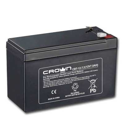 Батарея для ИБП CROWN CBT-12-7.2 (напряжение 12В, емкость 7.2 А/Ч, разм 151х65х100 мм, вес 2,1 кг, тип клеммы - F2, 5 лет)