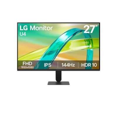 Монитор 27" LG 27U411B-B IPS 1920x1080, 144 Гц, 5 мс, 16:9, 250 кд/м², HDMI, VGA, FreeSync, HDR10, Flicker Free, Low Blue Light, черный