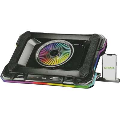 Подставка для ноутбука Digma D-NCP190-1x100RGb 19" 428x316x58мм 52дБ 2xUSB 1x 140ммFAN 1280г Fan-control металл/пластик черный