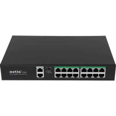 Коммутатор Netis P116GC, 16×1 Гбит/с PoE + 2×1 Гбит/с Uplink, неуправляемый