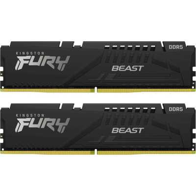 Оперативная память Kingston Fury Beast Black, DDR5, 64GB (2x32GB), 5200 MHz, CL40, с радиатором, чёрный