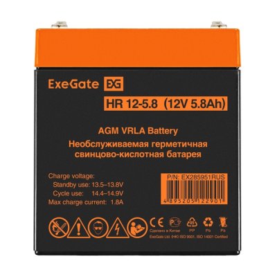 Батарея для ИБП ExeGate EX285951RUS HR 12-5.8 (12V 5.8Ah 1223W, клеммы F2)