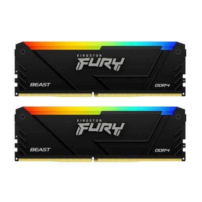 Оперативная память Kingston Fury Beast, DDR4, 16GB (2x8GB), 3200MHz, CL16, DIMM, с радиатором, RGB, черный