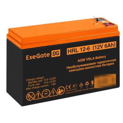 Аккумуляторная батарея ExeGate HRL 12-6 (12V 6Ah 1224W, клеммы F2)