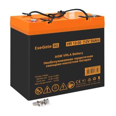 Аккумуляторная батарея ExeGate HR 12-55 (12V 55Ah, болт М6)