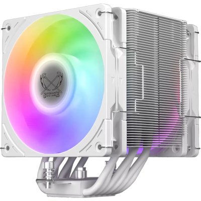 Кулер для процессора/ CPU Cooler Scythe Mugen 6 Dual Fan White ARGB Edition (300W, 4-pin PWM, 154mm, ARGB, Al/Cu, 6x6mm, 2x120mm, 75.17CFM, 35.57dBA, 2500RPM, S: 1851/1700/1200/115X/2011/2066, AM5/AM4, white)