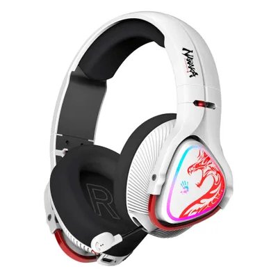 Гарнитура Bloody MR720 Naraka белый, беспроводная + проводная, радиоканал/Bluetooth/mini jack 3.5 мм, до 44 ч, подсветка