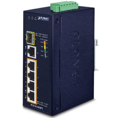 Коммутатор PLANET IGS-614HPT, 4×1 Гбит/с PoE+ + 1×1 Гбит/с Uplink + 1×1 Гбит/с SFP, неуправляемый