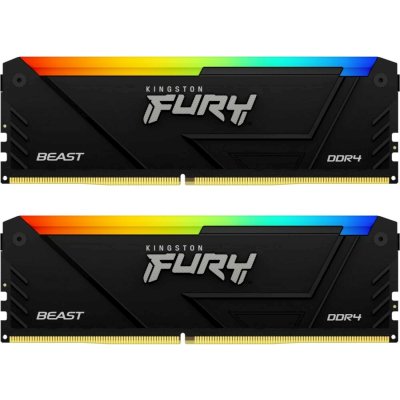 Оперативная память Kingston Fury Beast, DDR4, 32GB (2x16GB), 3200MHz, CL16, DIMM, с радиатором, RGB, черный