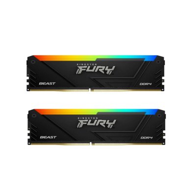 Оперативная память Kingston Fury Beast, DDR4, 32GB (2x16GB), 3200MHz, CL16, DIMM, с радиатором, RGB, черный