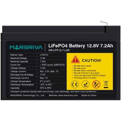 Аккумулятор литиевый MR-LFP12-7-LAR LiFePO4, 12.8В/7.2Ач MARSRIVA