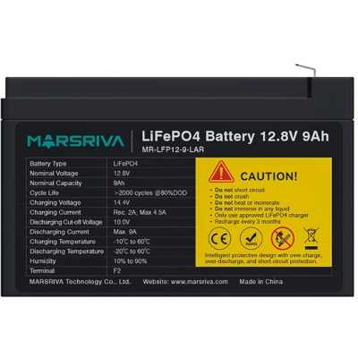 Аккумулятор литиевый MR-LFP12-9-LAR LiFePO4, 12.8В/9.0Ач MARSRIVA