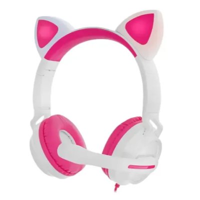 Гарнитура QUMO Game Cat белый/розовый, проводная, USB, подсветка