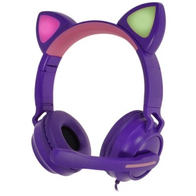 Гарнитура QUMO Game Cat фиолетовый, проводная, USB, подсветка