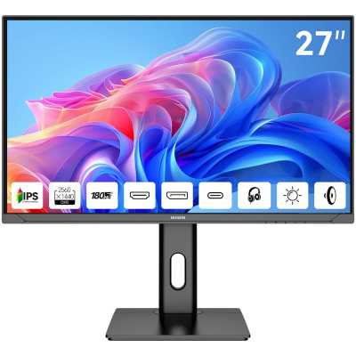 Монитор 27" Aiwa MD2714 IPS 2560x1440, 180 Гц, 1 мс, 16:9, 350 кд/м², HDMI 2.0, DP 1.4, USB-C (65 Вт), 3.5 Jack, USB Hub (2x USB), динамики (2x3 Вт), FreeSync, G-Sync, черный