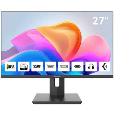 Монитор 27" Aiwa MQ274A IPS 2560x1440, 100 Гц, 4 мс, 16:9, 300 кд/м², HDMI 2.0, DP 1.2, USB-C (15 Вт), 3.5 Jack, динамики (2x3 Вт), FreeSync, G-Sync, черный