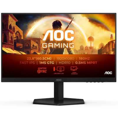 Монитор 23.8" AOC 24G42E IPS 1920x1080, 180 Гц, 0.5 мс, 16:9, 300 кд/м², 2xHDMI 2.0, DP 1.4, 3.5 мм, Adaptive-Sync, HDR10, черный