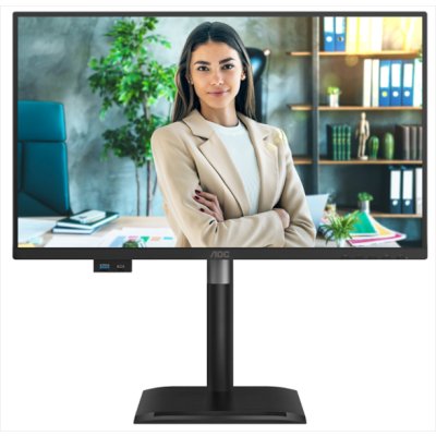 Монитор 23,8" AOC 1920x1080, WLED, 16:9, IPS, 300 cd, 1500:1, 20M:1, 4ms, 178°/178°, VGA, HDMI, DP, USB hub: USB3.2x3, USB3.2-B, USB-C(15W), 120Hz, Speak, Tilt, Height, Swivel, Pivot, Internal, VESA, Black,