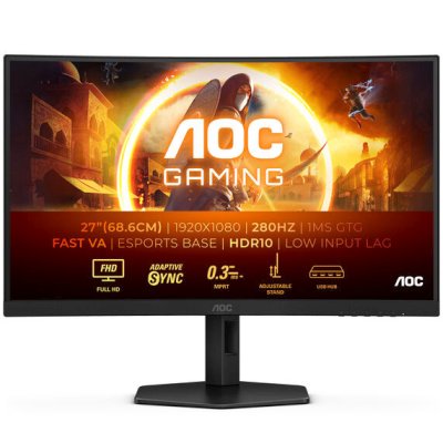 Монитор 27" AOC C27G4ZXU VA 1920x1080, 280 Гц, 1 мс, 16:9, 300 кд/м², 3000:1, 1500R, 2xHDMI, 1xDP, изогнутый 1500R, черный