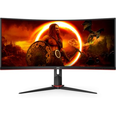 Монитор 34" AOC CU34G2XP, VA 3440x1440, 180 Гц, 1 мс, 21:9, 400 кд/м², 2xHDMI, 2xDP, 2x4 Вт, изогнутый, черный/красный