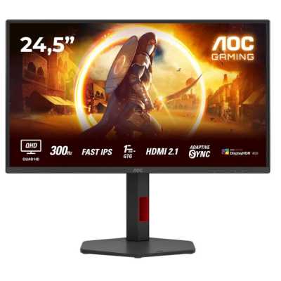 Монитор 24.5" AOC Q25G4SR IPS 2560x1440, 300 Гц, 0.3 мс, 16:9, 400 кд/м², 2xHDMI 2.1, DP 1.4, DisplayHDR 400, Adaptive-Sync, динамики, черный