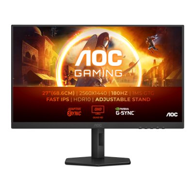Монитор 27" AOC Q27G4XF Fast IPS 2560x1440, 180 Гц, 0.5 мс, 16:9, 300 кд/м², HDMI 2.0, DP 1.4, 3.5 Jack, HDR10, Adaptive-Sync, черный