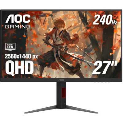 Монитор 27" AOC Q27G4ZMN VA 2560x1440, 240 Гц, 1 мс, 16:9, 450 кд/м² (пиковая 1200 кд/м²), Mini LED, DisplayHDR 1000, HDMI 2.0, DP 1.4, 3.5 Jack, FreeSync, Adaptive-Sync, черный