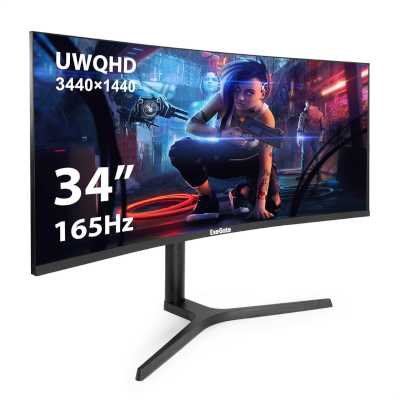 Монитор 34" ExeGate Combat EC3407TA VA 3440x1440, 165 Гц, 1 мс, 21:9, 300 кд/м², HDMI 2.0, DP 1.2, 3.5 Jack, FreeSync, изогнутый экран (1800R), черный