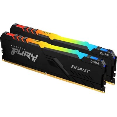 Оперативная память Kingston Fury Beast, DDR4, 64GB (2x32GB), 3200MHz, CL16, DIMM, с радиатором, RGB, черный