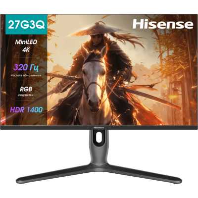 Монитор 27" Hisense 27G7Q-PRO IPS/Mini-LED 3840x2160, 160 Гц (UHD)/320 Гц (FHD в Dual Mode), 1 мс, 16:9, 350 кд/м² (типичная), 1600 кд/м² (пиковая), 2×HDMI 2.1, DP 1.4, USB-C, USB Hub (2×USB 3.2 Gen1), 3.5 Jack, DisplayHDR 1400, FreeSync Premium, серый
