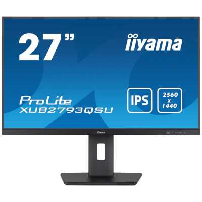 Монитор 27" Iiyama ProLite XUB2793QSU-B7 IPS 2560x1440, 100 Гц, 1 мс, 16:9, 300 кд/м², HDMI 2.0, DP 1.2, 3.5 Jack, USB Hub (2x USB 3.0), динамики (2x2 Вт), Adaptive-Sync, черный