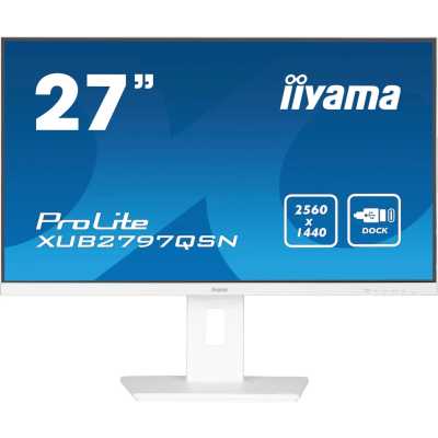 Монитор 27" Iiyama ProLite XUB2797QSN-W2 IPS 2560x1440, 100 Гц, 1 мс, 16:9, 300 кд/м², HDMI 2.0, DP 1.4, 3.5 Jack, USB-C (65 Вт), USB Hub (3x USB 3.0), Ethernet, динамики (2x2 Вт), Adaptive-Sync, белый