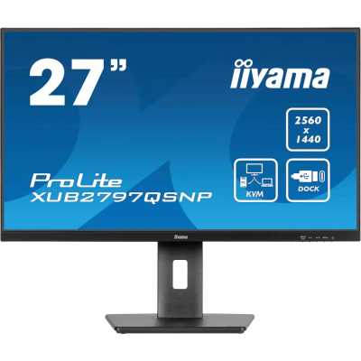 Монитор 27" Iiyama ProLite XUB2797QSNP-B1 IPS QHD, 100 Гц, 1 мс (MPRT), 16:9, 300 кд/м², HDMI 2.0, DP 1.4, USB-C (96 Вт PD), встроенные динамики (2x2 Вт), KVM-модуль, поворотная подставка, черный