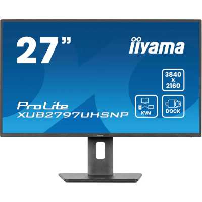 Монитор 27" Iiyama ProLite XUB2797UHSNP-B1 IPS 3840x2160, 60 Гц, 4 мс, 16:9, 350 кд/м², HDMI 2.0, DP 1.2, 3.5 Jack, USB-C (96 Вт), USB Hub (3x USB 3.0), Ethernet, динамики (2x2 Вт), черный