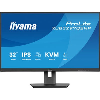Монитор 32" Iiyama ProLite XUB3297QSNP-B1 IPS QHD, 100 Гц, 1 мс (MPRT), 16:9, 350 кд/м², HDMI 2.0, DP 1.4, USB-C (95 Вт PD), встроенные динамики (2x2.5 Вт), KVM-модуль, поворотная подставка, черный
