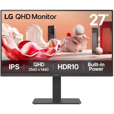 Монитор 27" LG 27BA45QB-B IPS 2560x1440, 75 Гц, 5 мс, 16:9, 350 кд/м², 2xHDMI 2.0, DP 1.4, 3.5 Jack, HDR10, динамики (2x5 Вт), VESA 100x100, черный