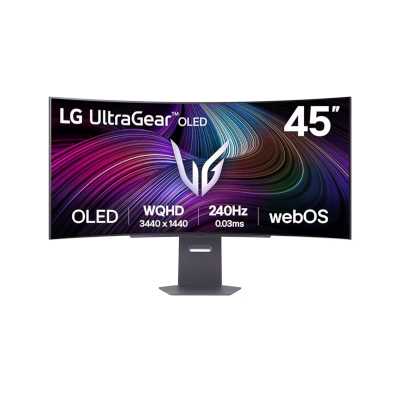 Монитор 45" LG UltraGear 45GX90SA-B OLED 3440x1440, 240 Гц, 0.03 мс, 21:9, 1300 кд/м² (пиковая), 2×HDMI 2.1, DP 1.4, USB-C (65 Вт PD), USB Hub, 3.5 Jack, динамики (2×7 Вт), DisplayHDR True Black 400, FreeSync Premium, G-Sync Compatible, изогнутый (800R),