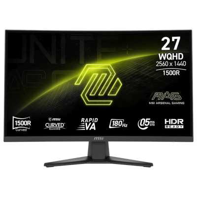Монитор 27" MSI MAG 275CQF E18 VA 2560x1440, 180 Гц, 0.5 мс, 16:9, 250 кд/м², HDMI 2.0b, DP, 3.5 Jack, Adaptive-Sync, изогнутый экран (1500R), черный