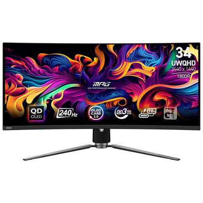 Монитор 34" MSI MPG 341CQPX QD-OLED 3440x1440, 240 Гц, 0.03 мс, 21:9, DisplayHDR True Black 400, 1000 кд/м², изогнутый (1800R), HDMI 2.1 (x2), DisplayPort 1.4a, USB-C (98 Вт), Flicker Free, PIP, виртуальный прицел, стабилизатор черного цвета, увеличение ц