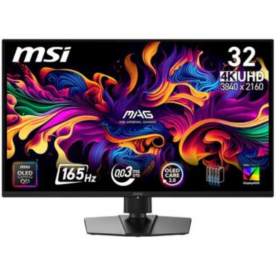 Монитор 31.5" MSI MAG 322UP QD-OLED E16 QD-OLED 3840x2160, 165 Гц, 0.03 мс, 16:9, 250 кд/м², HDMI 2.1, DP, USB-C (15 Вт), 3.5 Jack, HDR10, DisplayHDR 400 True Black, Adaptive-Sync, черный