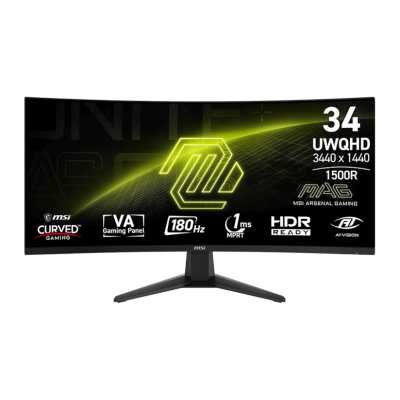 Монитор 34" MSI MAG 346CQ VA 3440x1440, 180 Гц, 1 мс, 21:9, 300 кд/м², 2xHDMI 2.0b, DP 1.4a, USB-C, 3.5 Jack, HDR Ready, Adaptive-Sync, изогнутый экран (1500R), черный