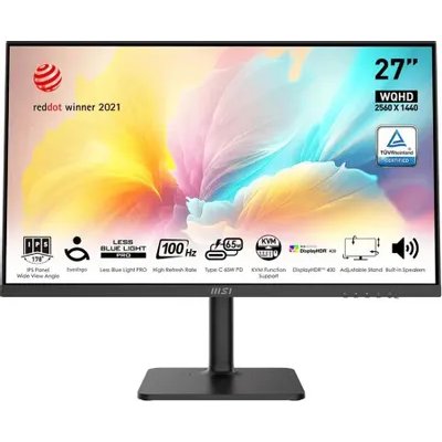 Монитор 27" MSI Modern MD272QXP IPS 2560x1440, 100 Гц, 4 мс, 16:9, 400 кд/м2, 1xHDMI, 1xDP, 1xUSB-C, 1x3.5 мм, черный