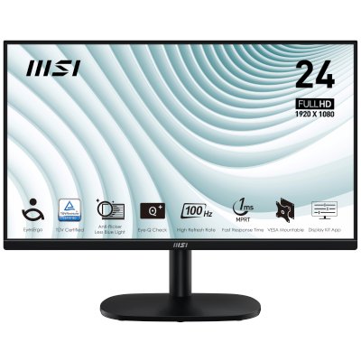 Монитор 23.8" MSI Pro MP245V VA 1920x1080, 100 Гц, 4 мс, 16:9, 300 кд/м², HDMI 1.4b, VGA, 3.5 мм, черный